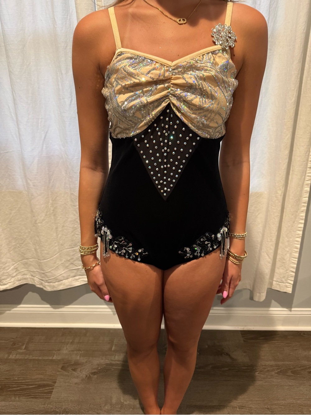 Glamour Costume Black and Nude Embellished One-Piece